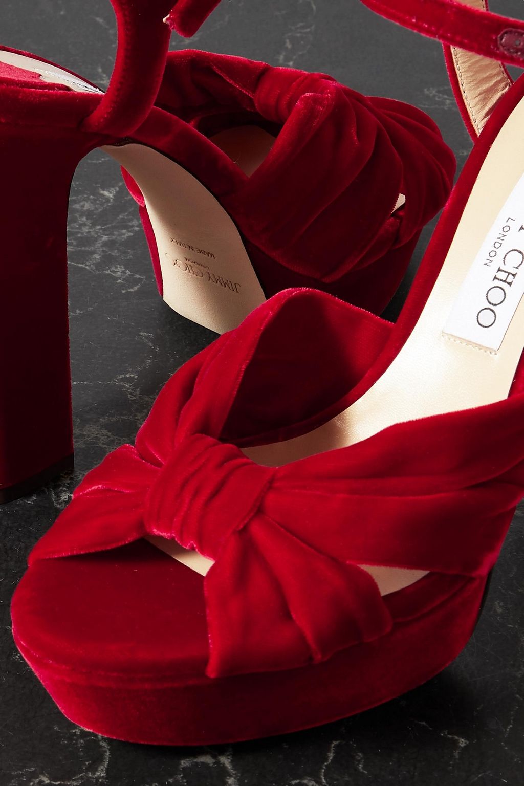 JIMMY CHOO Heloise 120 knotted velvet platform sandals