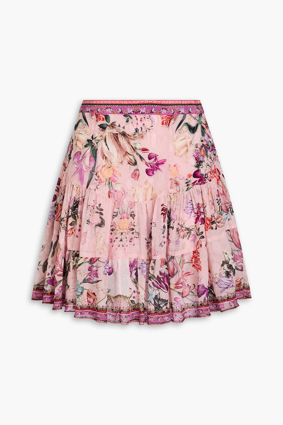 Camilla Crystal-embellished Floral-print Silk Crepe De Chine Mini Skirt In Pink