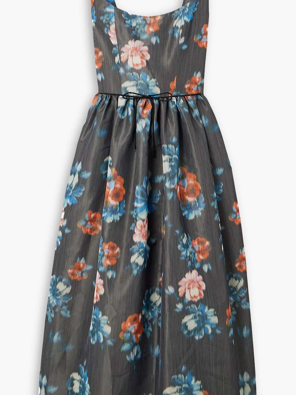 apple dark floral-print taffeta midi dress