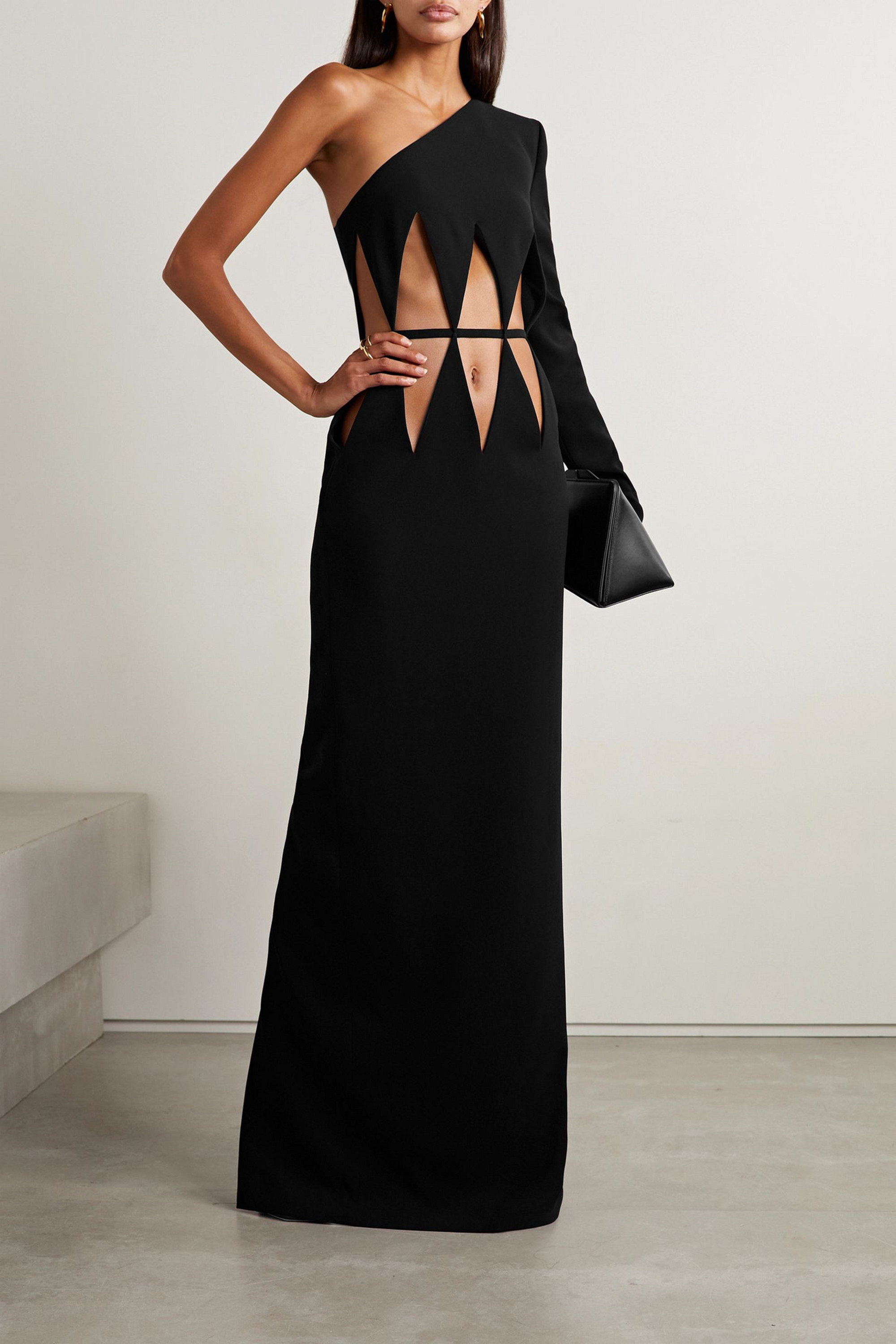Mônot One-sleeve cutout crepe gown