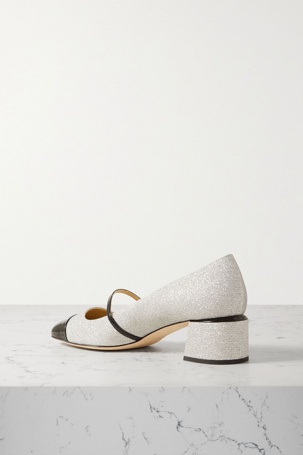 JIMMY CHOO Elisa 45 glittered and patent-leather Mary Jane pumps