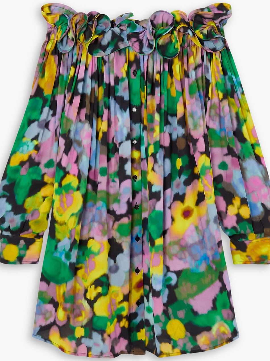 + lutz huelle theodora off-the-shoulder floral-print crepe de chine mini dress