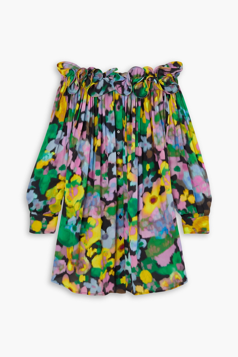 Az Factory + Lutz Huelle Theodora Off-the-shoulder Floral-print Crepe De Chine Mini Dress In Multicolor
