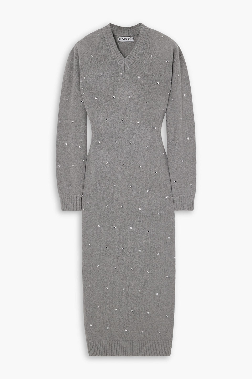 Rowen Rose Crystal-embellished Cashmere And Wool-blend Maxi Dress In Gray