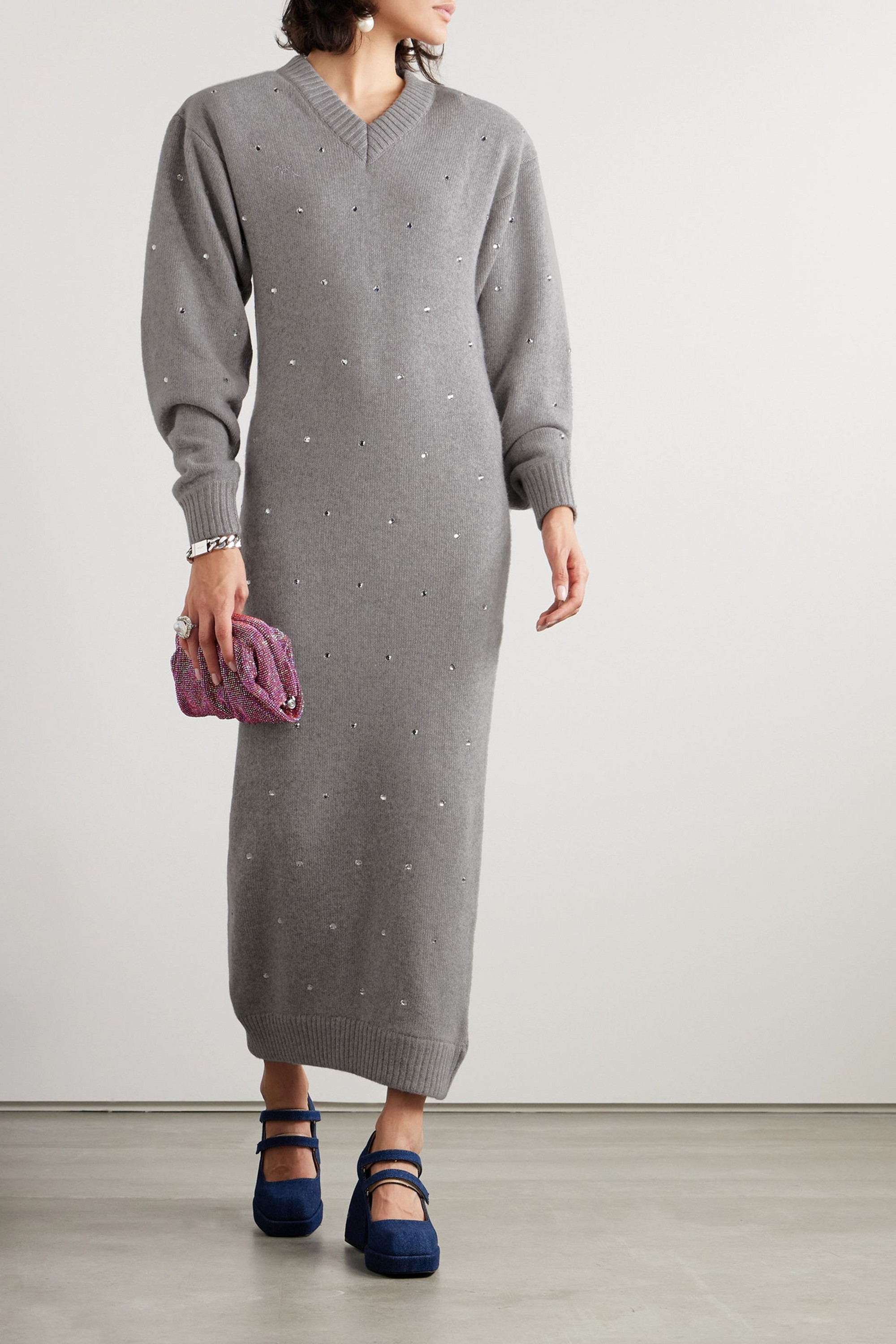 Rowen Rose Crystal-embellished cashmere and wool-blend maxi dress