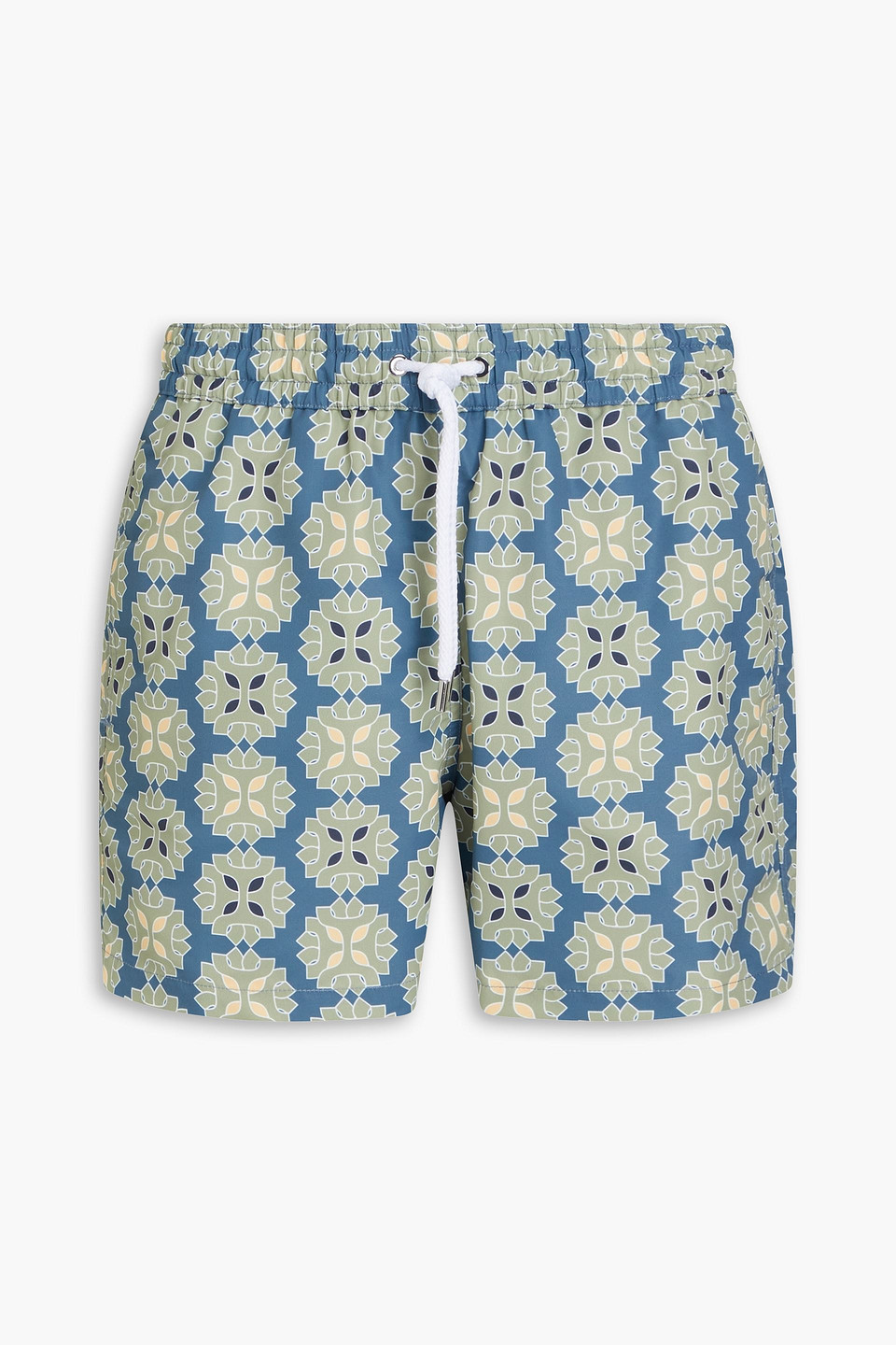 Frescobol Carioca Medalhao Short-length Printed Swim Shorts In Sage Green