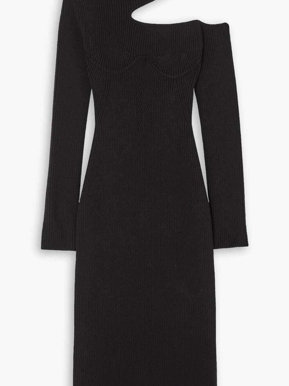 cutout ribbed wool-blend turtleneck midi dress