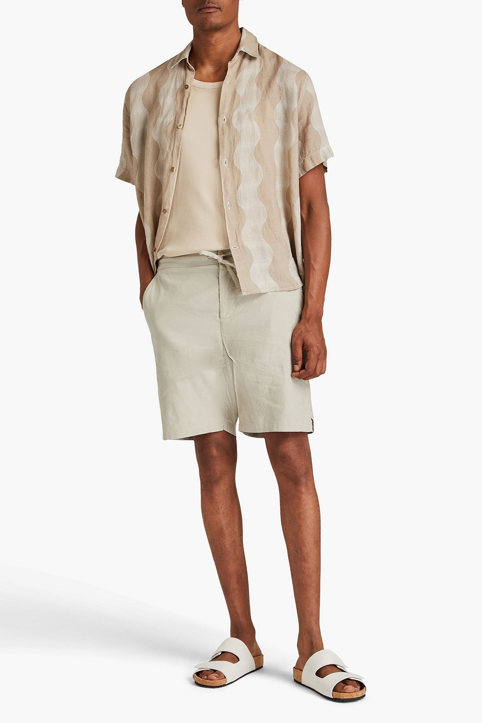 Frescobol Carioca Sergio Linen-blend Drawstring Shorts In Sage Green
