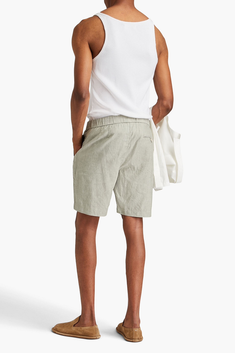  Frescobol Carioca - Felipe Shorts Aus Einer Leinen-baumwollmischung Mit Tunnelzug Und Fischgratmuster - Grün - 30 