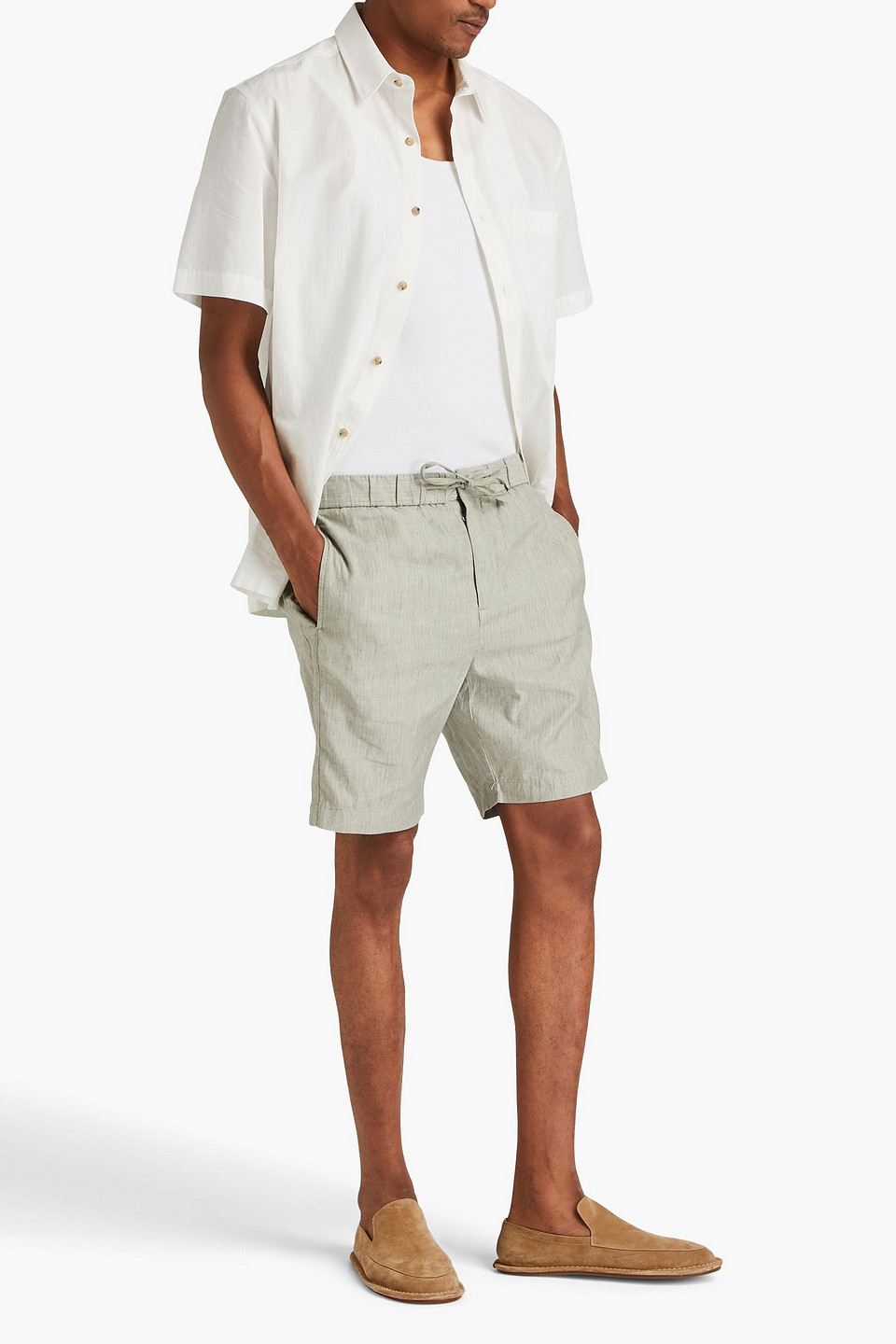  Frescobol Carioca - Felipe Shorts Aus Einer Leinen-baumwollmischung Mit Tunnelzug Und Fischgratmuster - Grün - 30 
