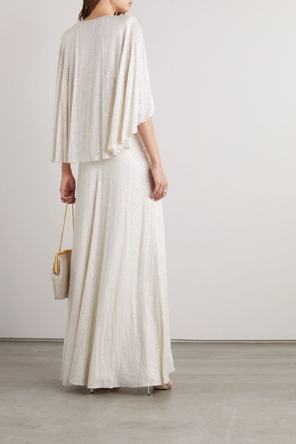 JENNY PACKHAM スパンコール付きシフォン ケープ風ロングドレス