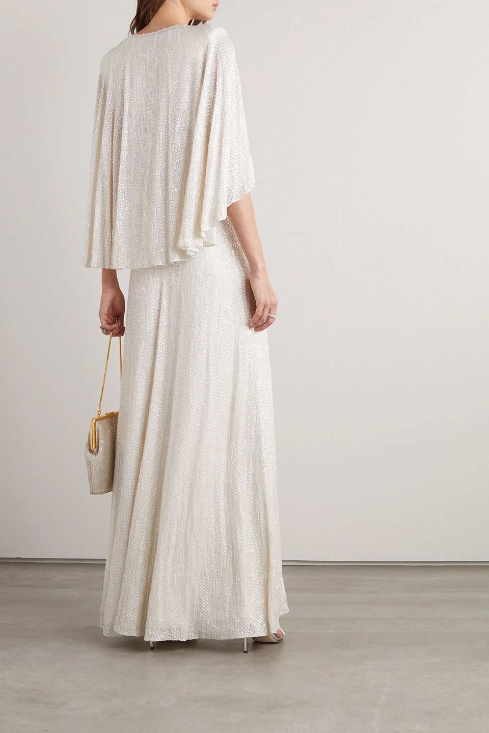 JENNY PACKHAM CAPE-EFFECT SEQUINED CHIFFON GOWN