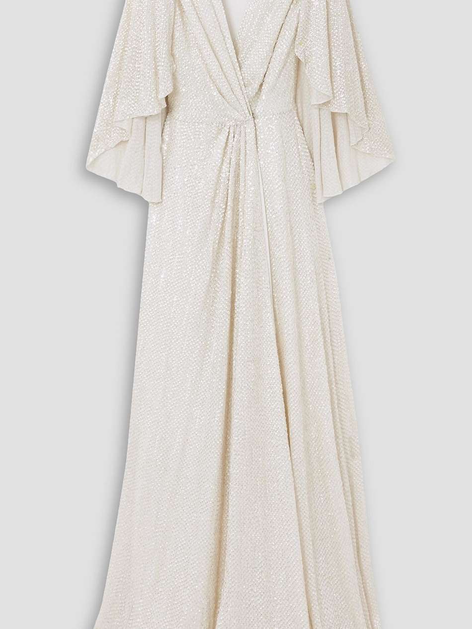 cape-effect sequined chiffon gown