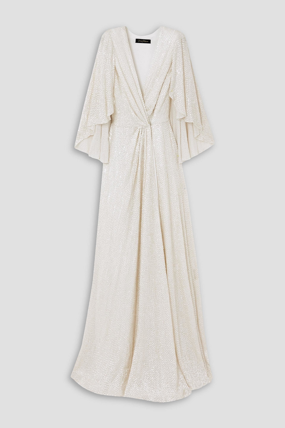 Jenny Packham Cape-effect Sequined Chiffon Gown In Off-white