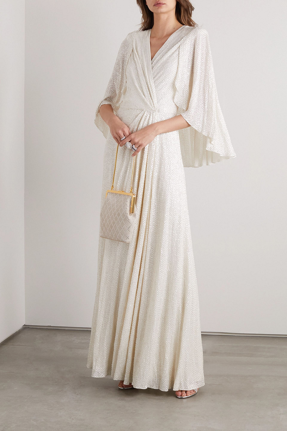 JENNY PACKHAM CAPE-EFFECT SEQUINED CHIFFON GOWN