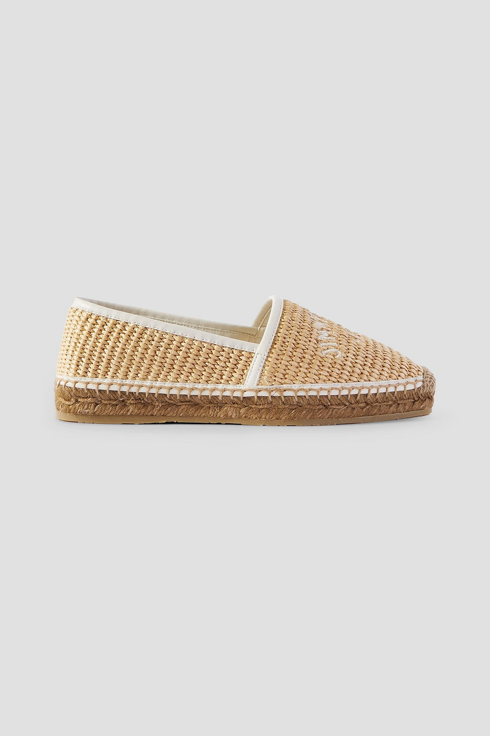 Jimmy Choo Brie Raffia Embroidered Logo Espadrilles In Ecru