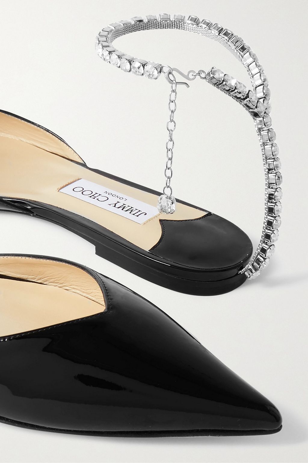 JIMMY CHOO Saeda crystal-embellished patent-leather ballet flats