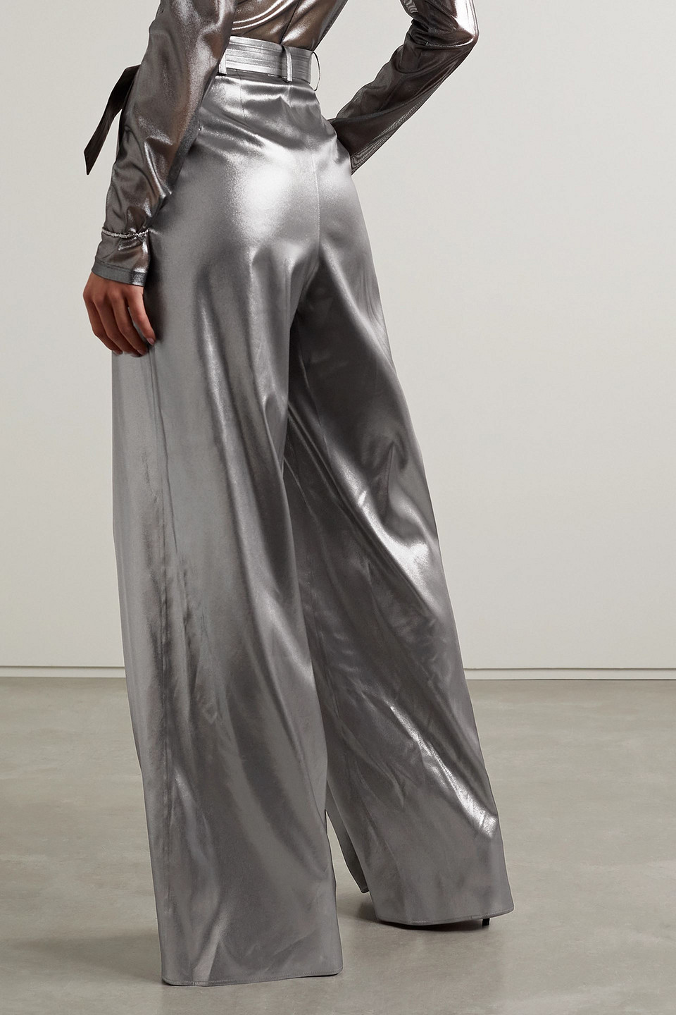 Lapointe - Hose Mit Weitem Bein Aus Seiden-lamé Mit Gürtel - Metallic - Us 6 