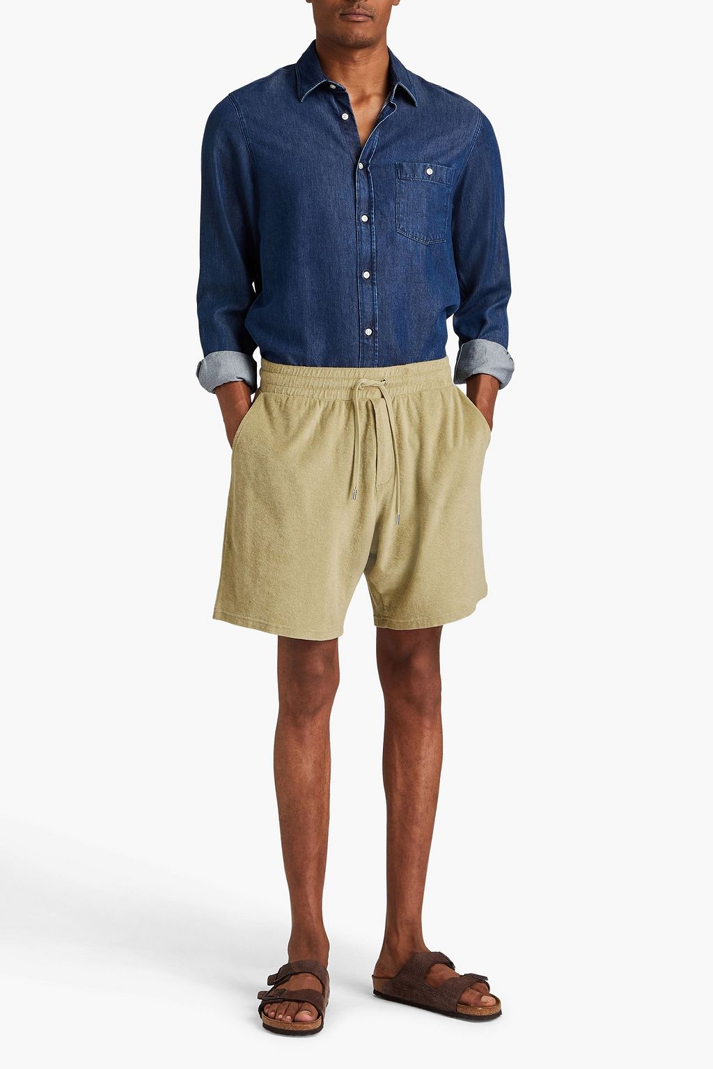 FRESCOBOL CARIOCA Augusto cotton, Lyocell and linen-blend terry drawstring shorts