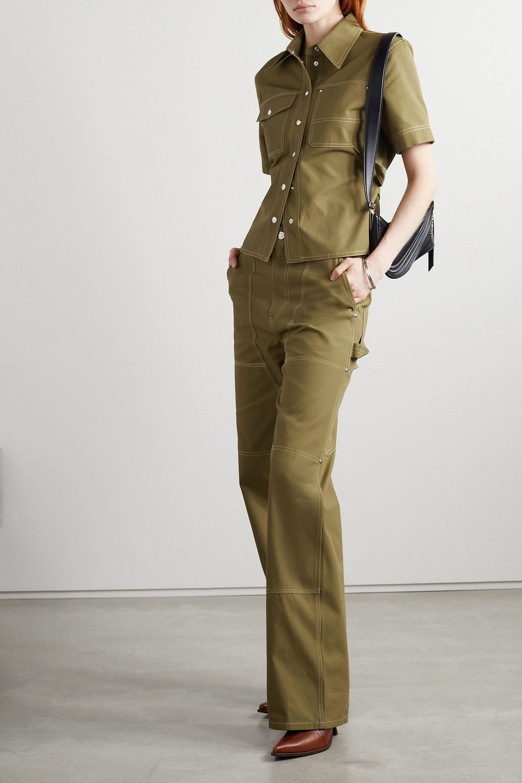 HELMUT LANG بنطال Carpenter بأرجل واسعة من قطن التويل