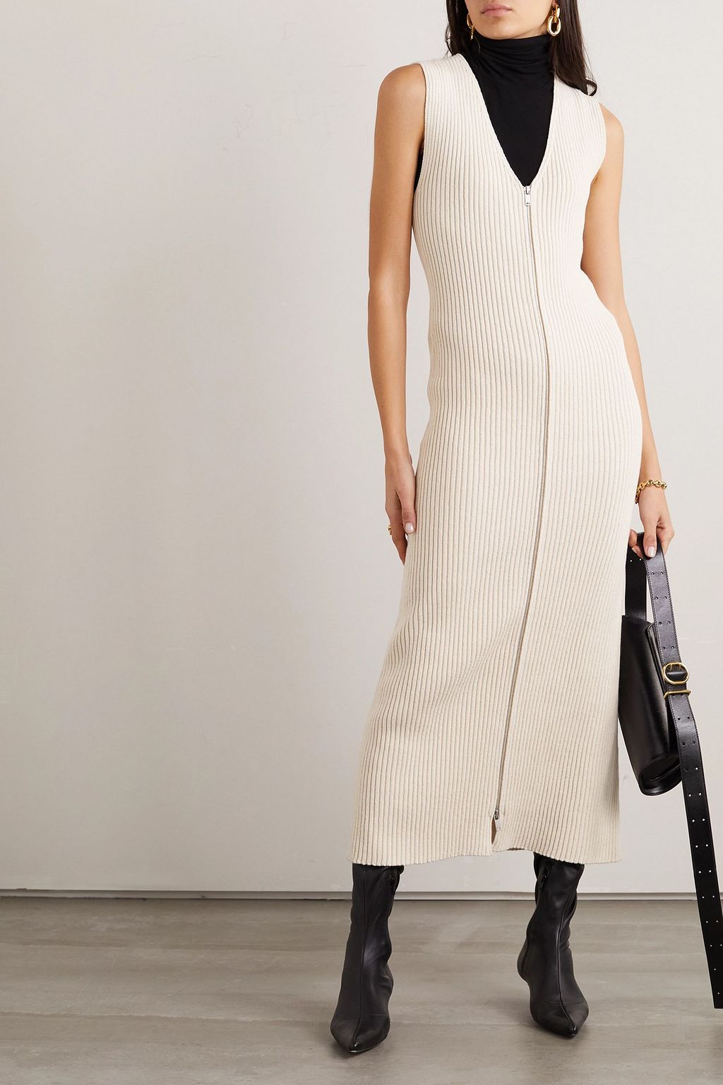 JIL SANDER 골지 코튼 미디 드레스