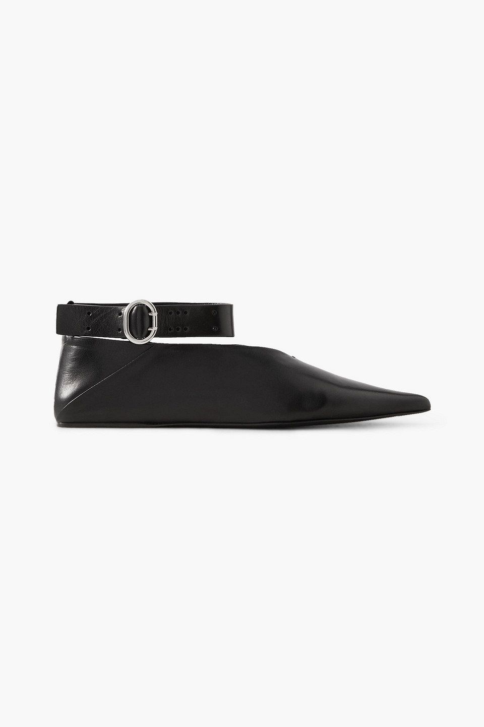 Jil Sander Strap Leather Ballet Flats In Black
