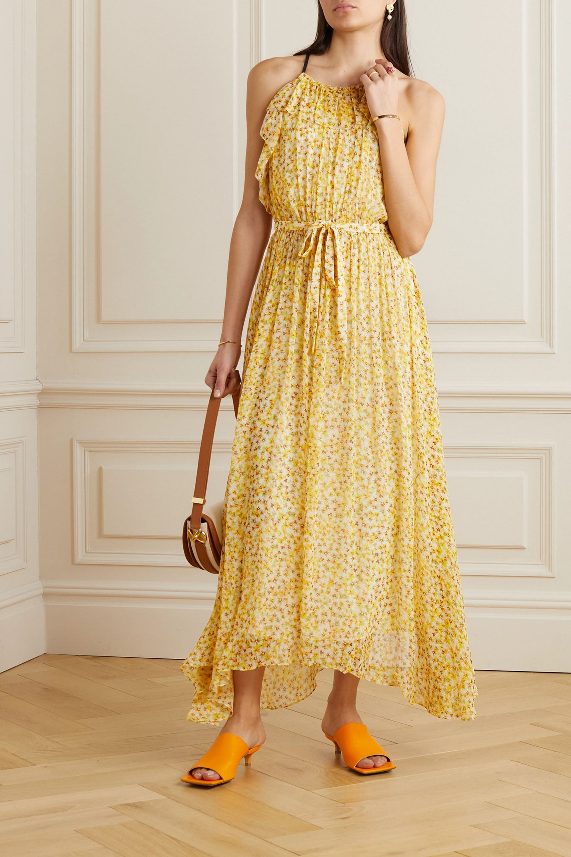 Jason Wu Belted ruffled floral-print silk-chiffon halterneck midi dress