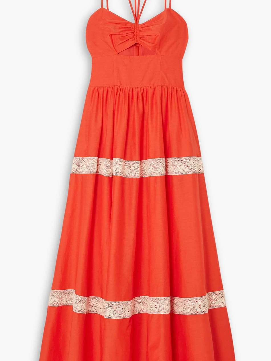 cutout lace-trimmed cotton and silk-blend voile maxi dress
