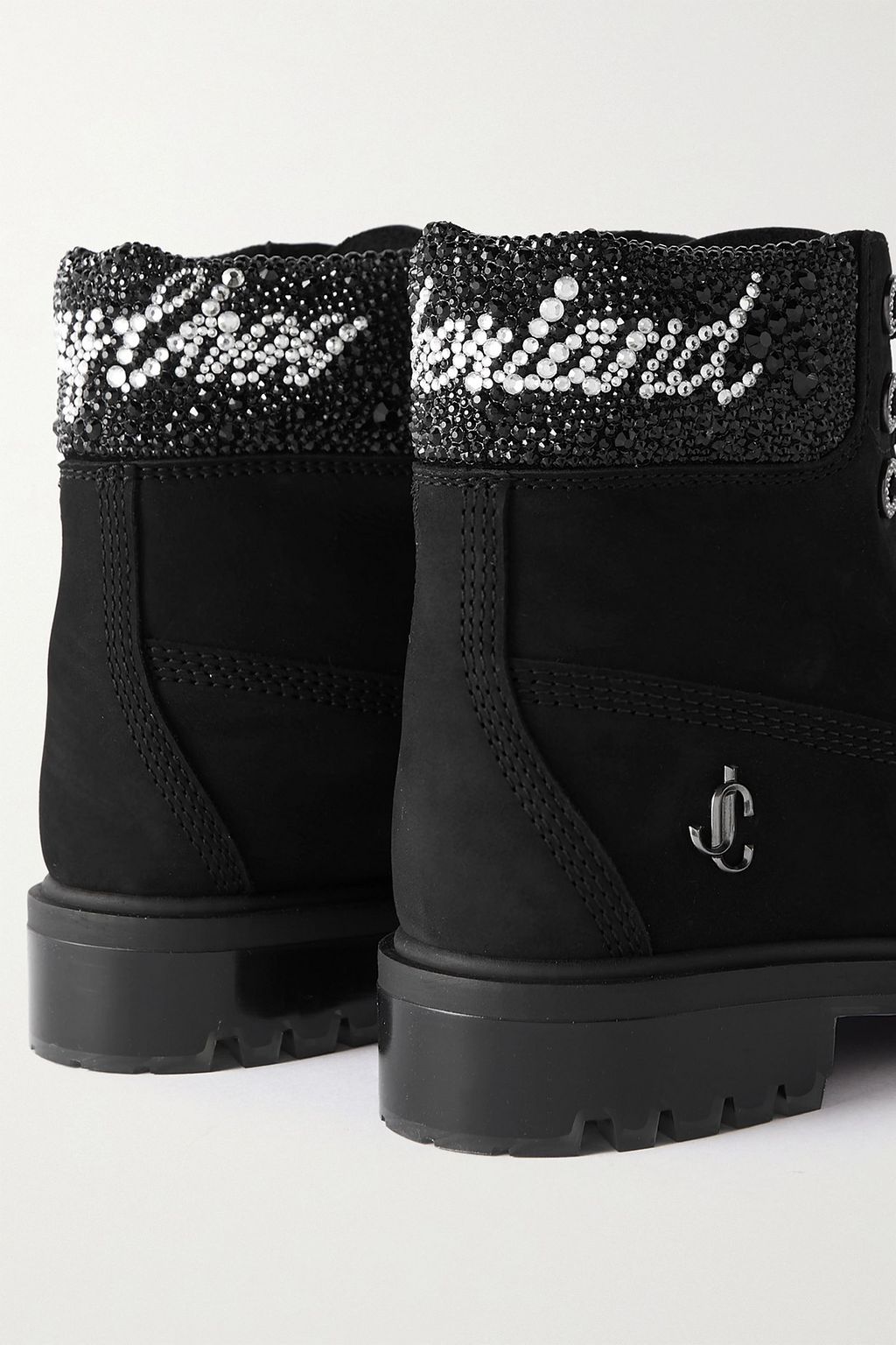 JIMMY CHOO X TIMBERLAND + Timberland ヌバックレザー アンクルブーツ スワロフスキークリスタル付き