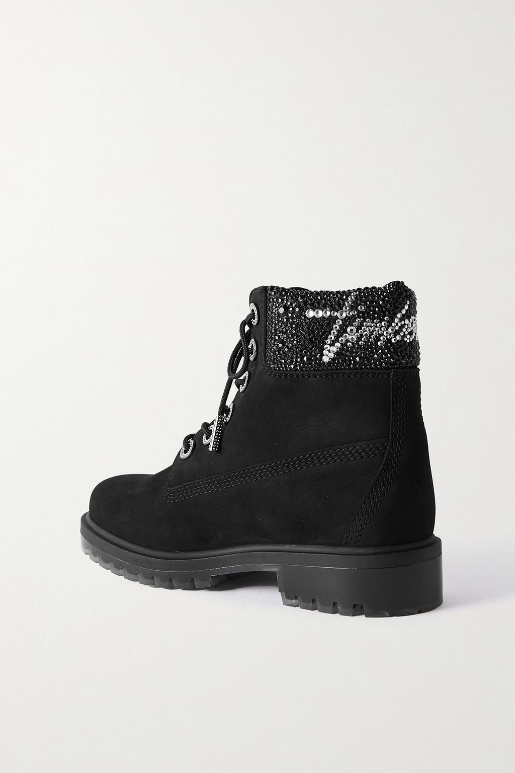 JIMMY CHOO X TIMBERLAND + Timberland ヌバックレザー アンクルブーツ スワロフスキークリスタル付き