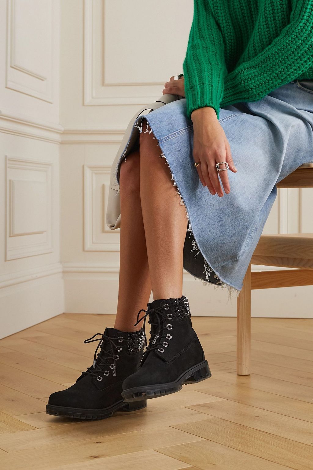 JIMMY CHOO X TIMBERLAND + Timberland ヌバックレザー アンクルブーツ スワロフスキークリスタル付き