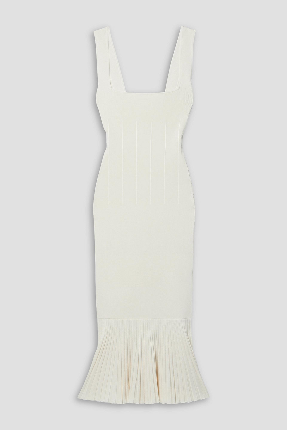 Galvan Atalanta Pleated Stretch-knit Midi Dress In Ivory