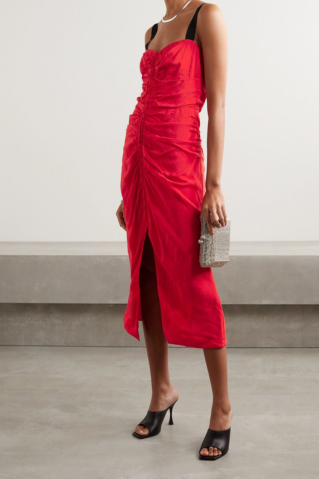 JASON WU COLLECTION فستان متوسط الطول من التفتا مزموم وحاشية من نسيج مضلع