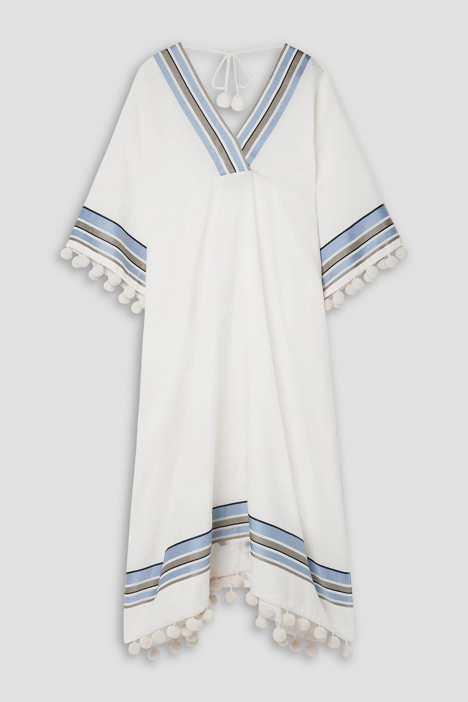 Lafayette 148 Hurston Pompom-embellished Voile Kaftan In Ivory