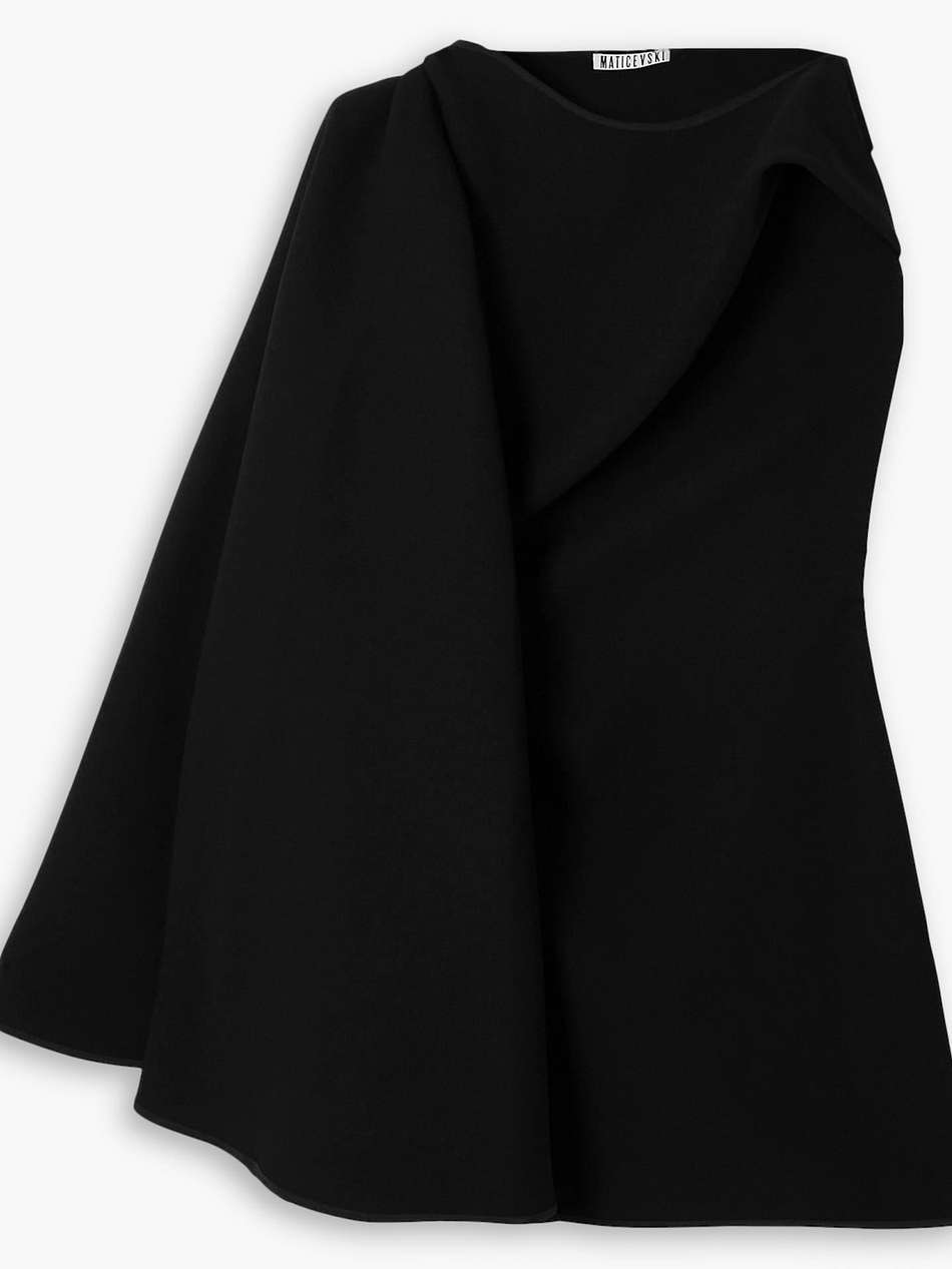prefix cape-effect one-shoulder crepe dress