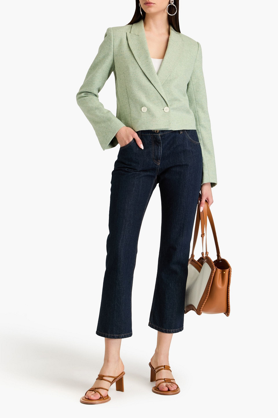 Derek Lam 10 Crosby Milo Double Breasted Crop Jacket In Sage Green
