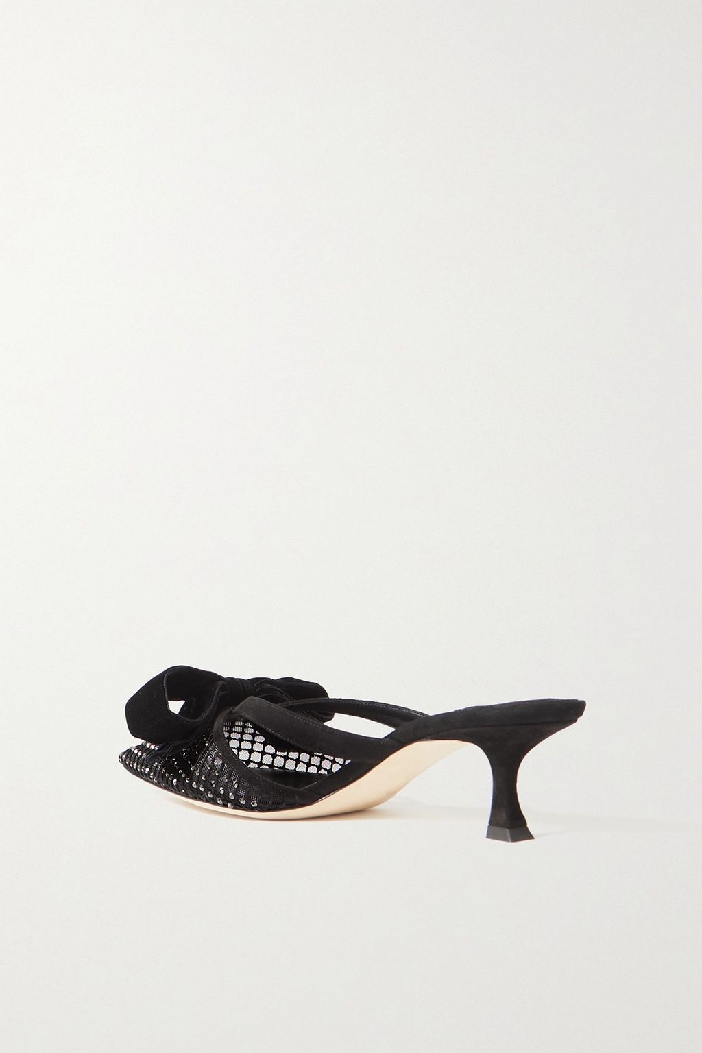 JIMMY CHOO Flaca 50 bow and crystal-embellished mesh and suede mules