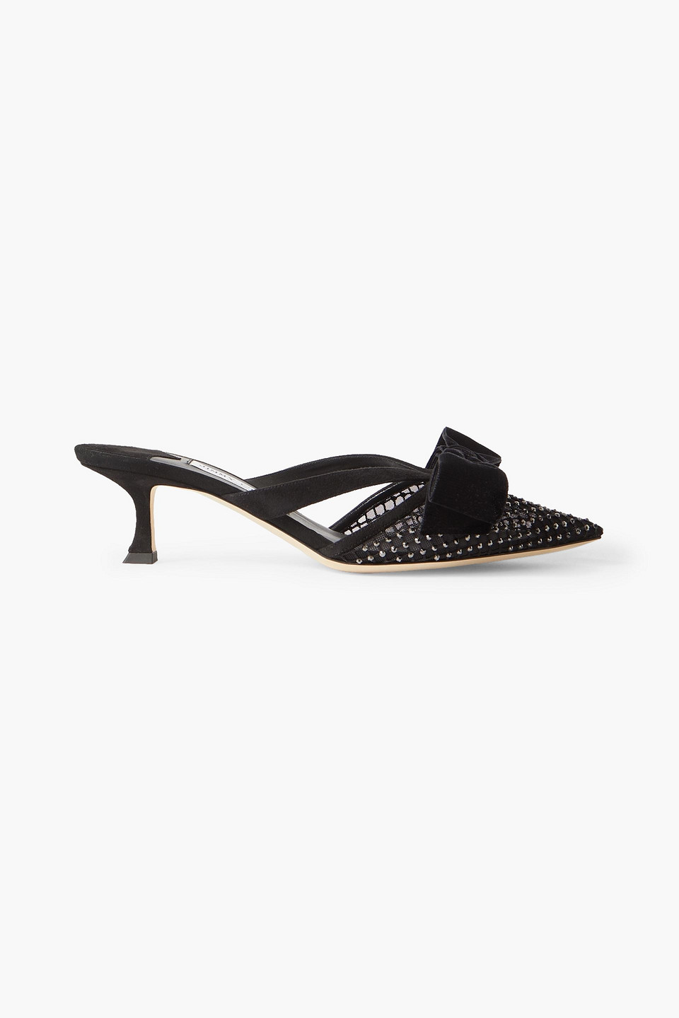 Flaca 50 bow and crystal-embellished mesh and suede mules
