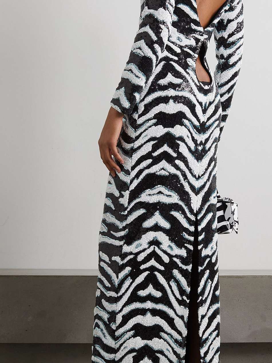 sequined zebra-print tulle maxi dress