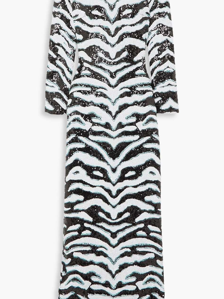 sequined zebra-print tulle maxi dress