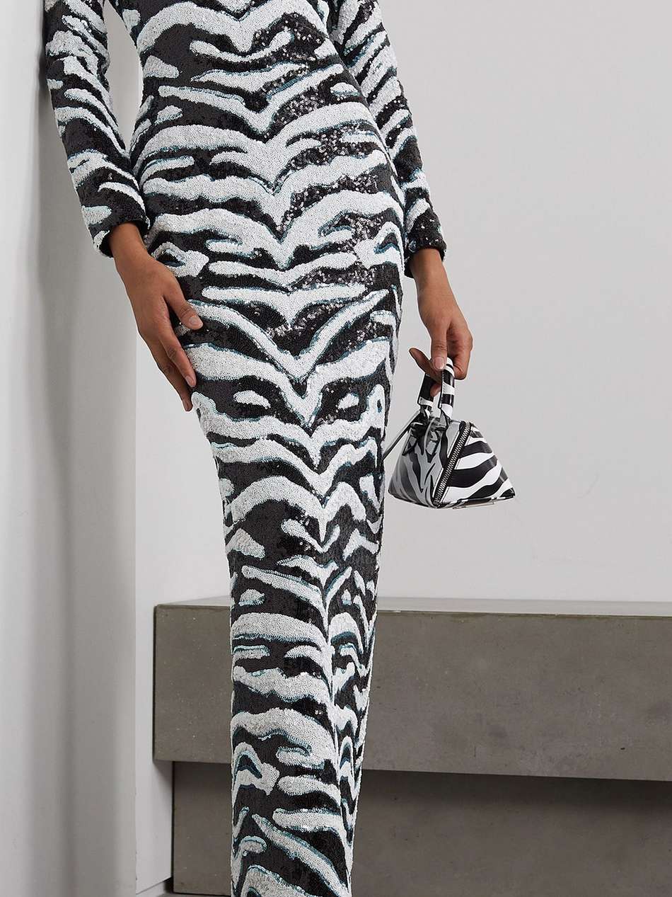 sequined zebra-print tulle maxi dress