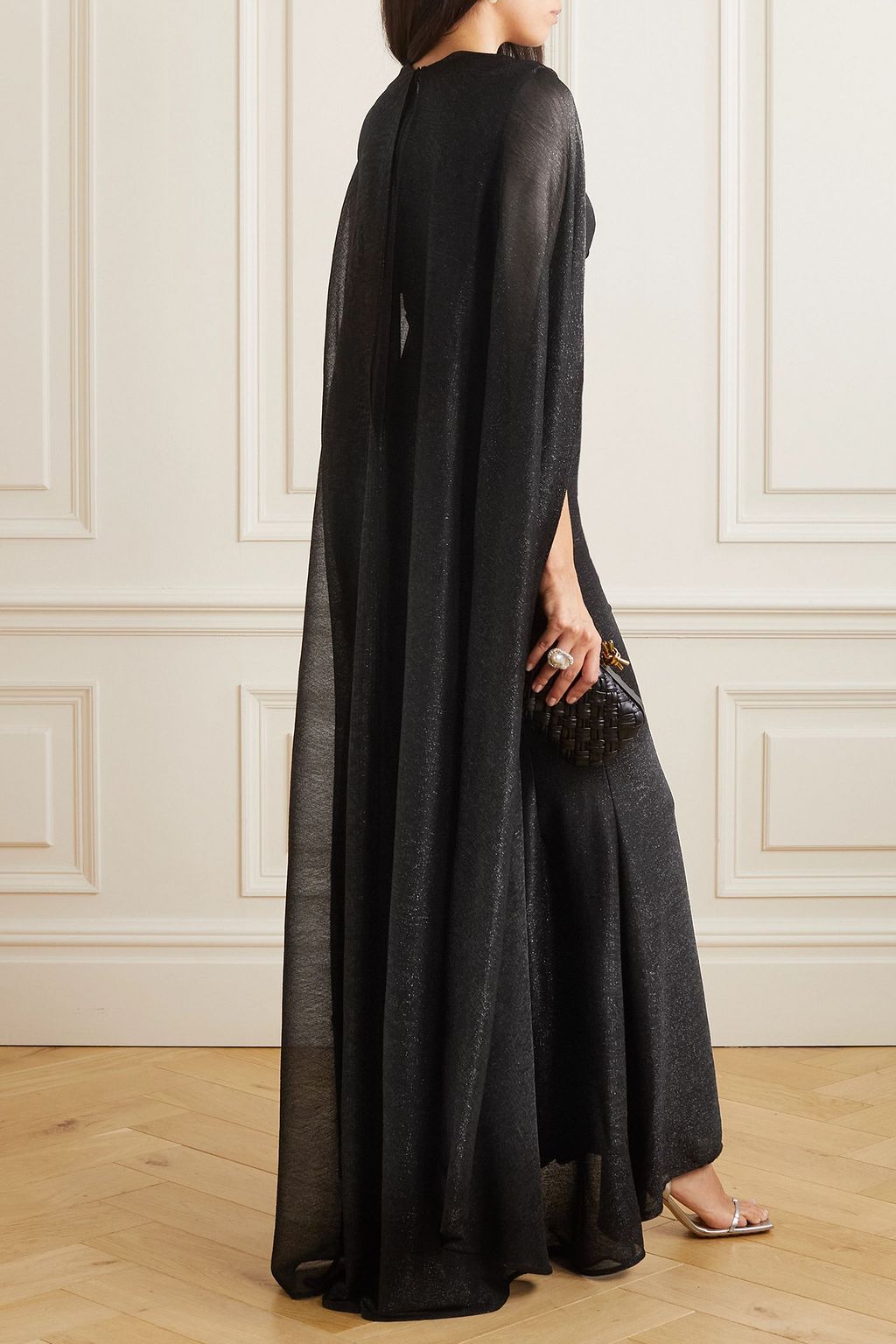 TALBOT RUNHOF Cape-effect metallic knitted gown