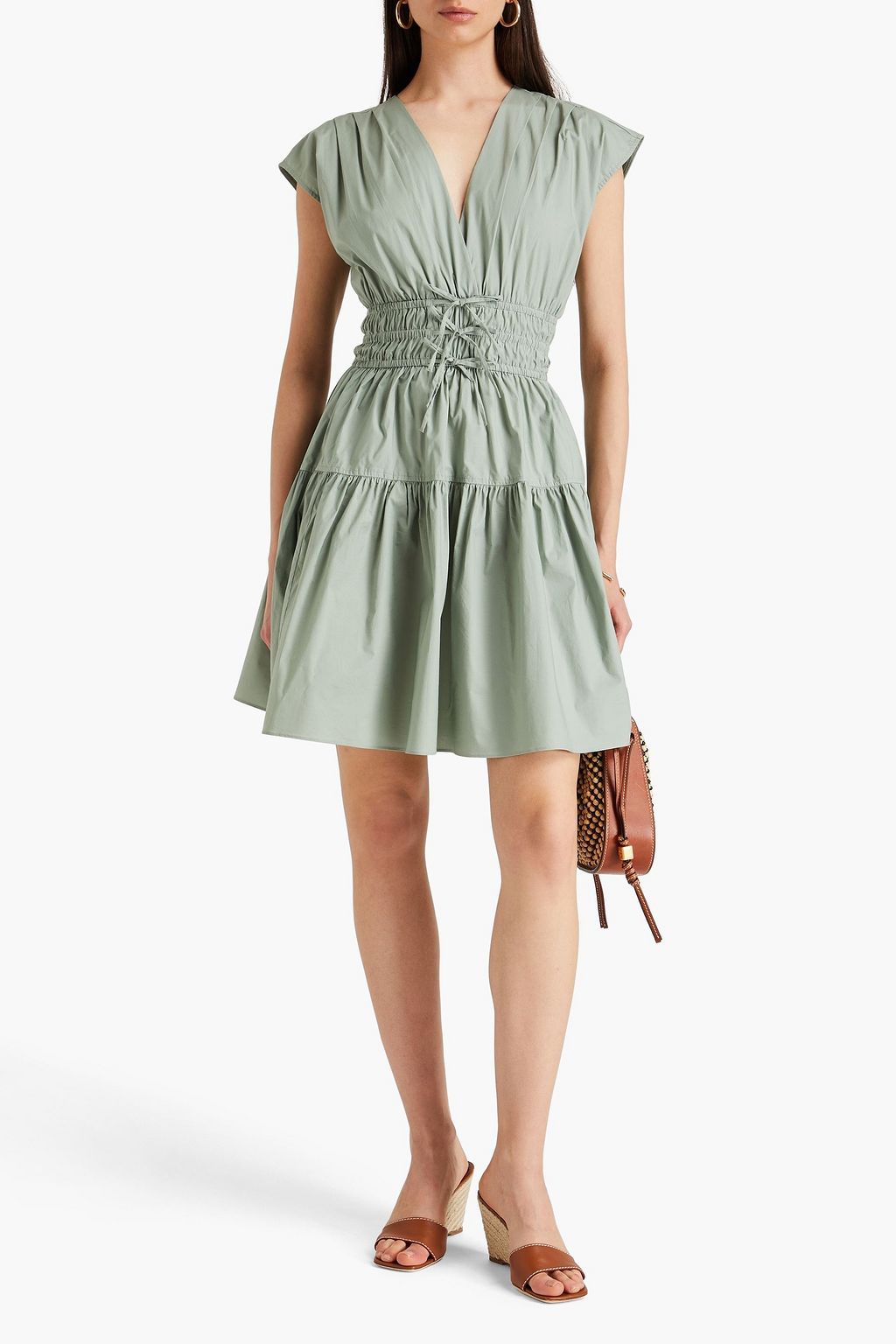 DEREK LAM 10 CROSBY Tora tiered stretch-cotton poplin mini dress