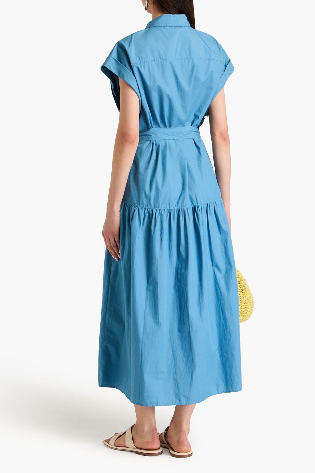 DEREK LAM 10 CROSBY 개더 디테일 코튼 포플린 미디 셔츠 드레스