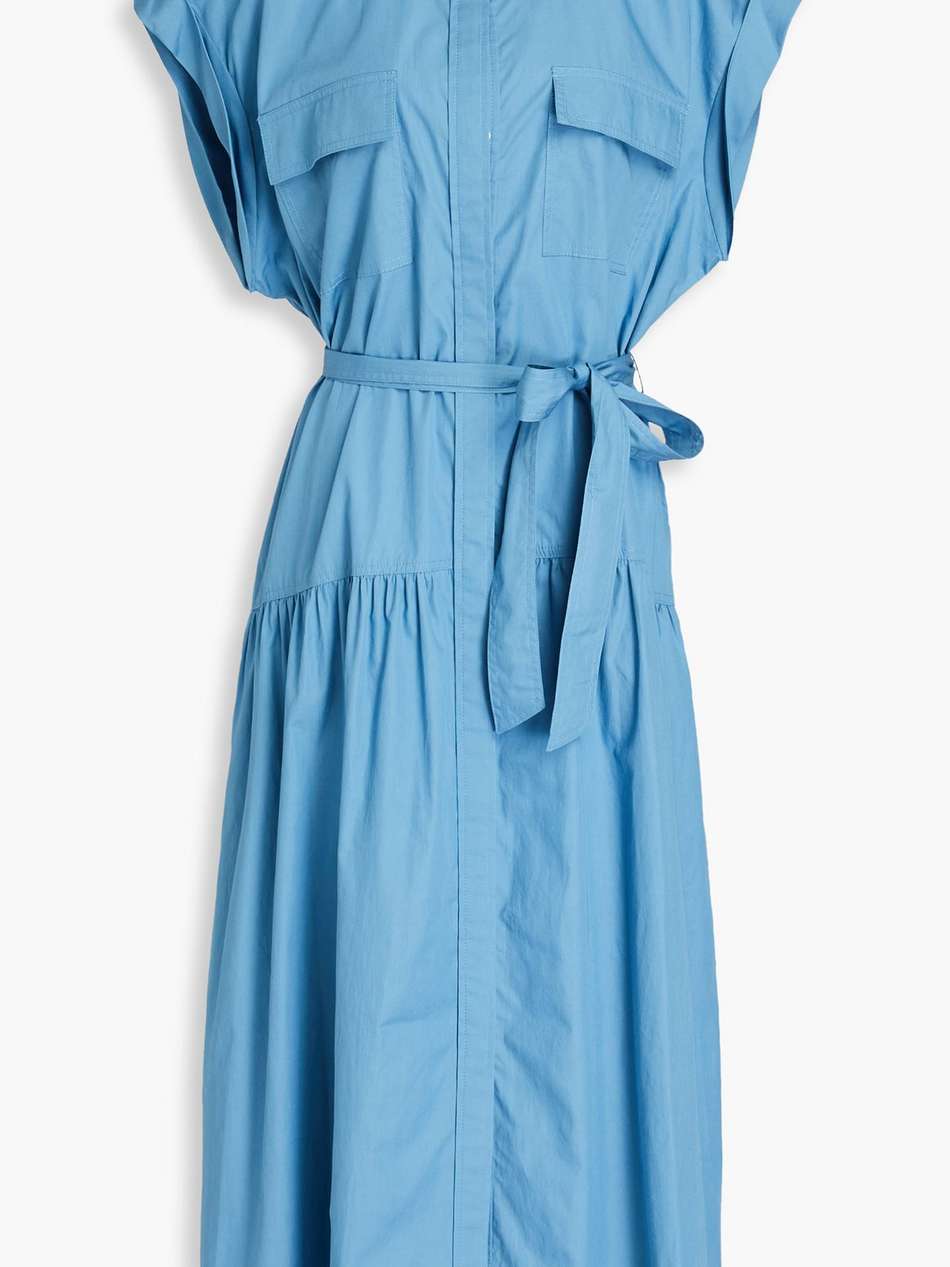 gathered cotton-poplin midi shirt dress