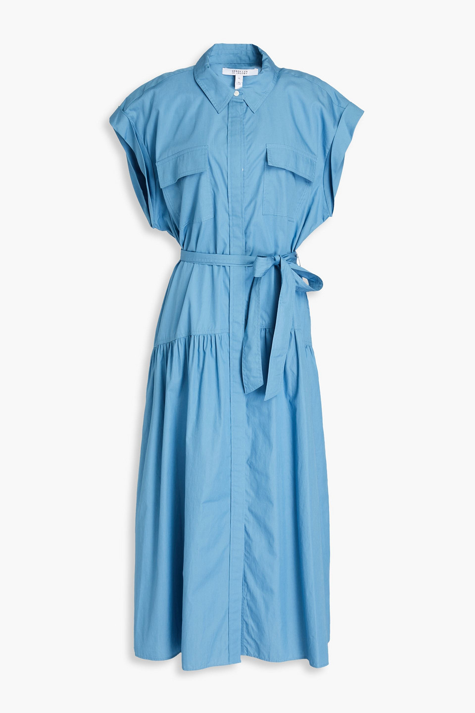 Derek Lam 10 Crosby Gathered Cotton-poplin Midi Shirt Dress In Light Blue