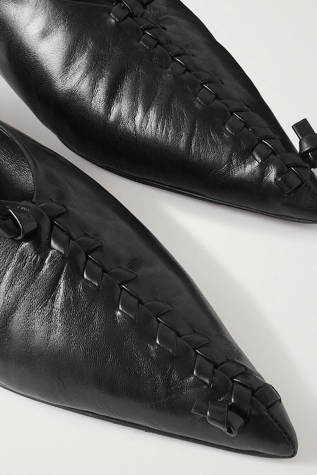 JIL SANDER Whipstitched leather collapsible-heel point-toe flats