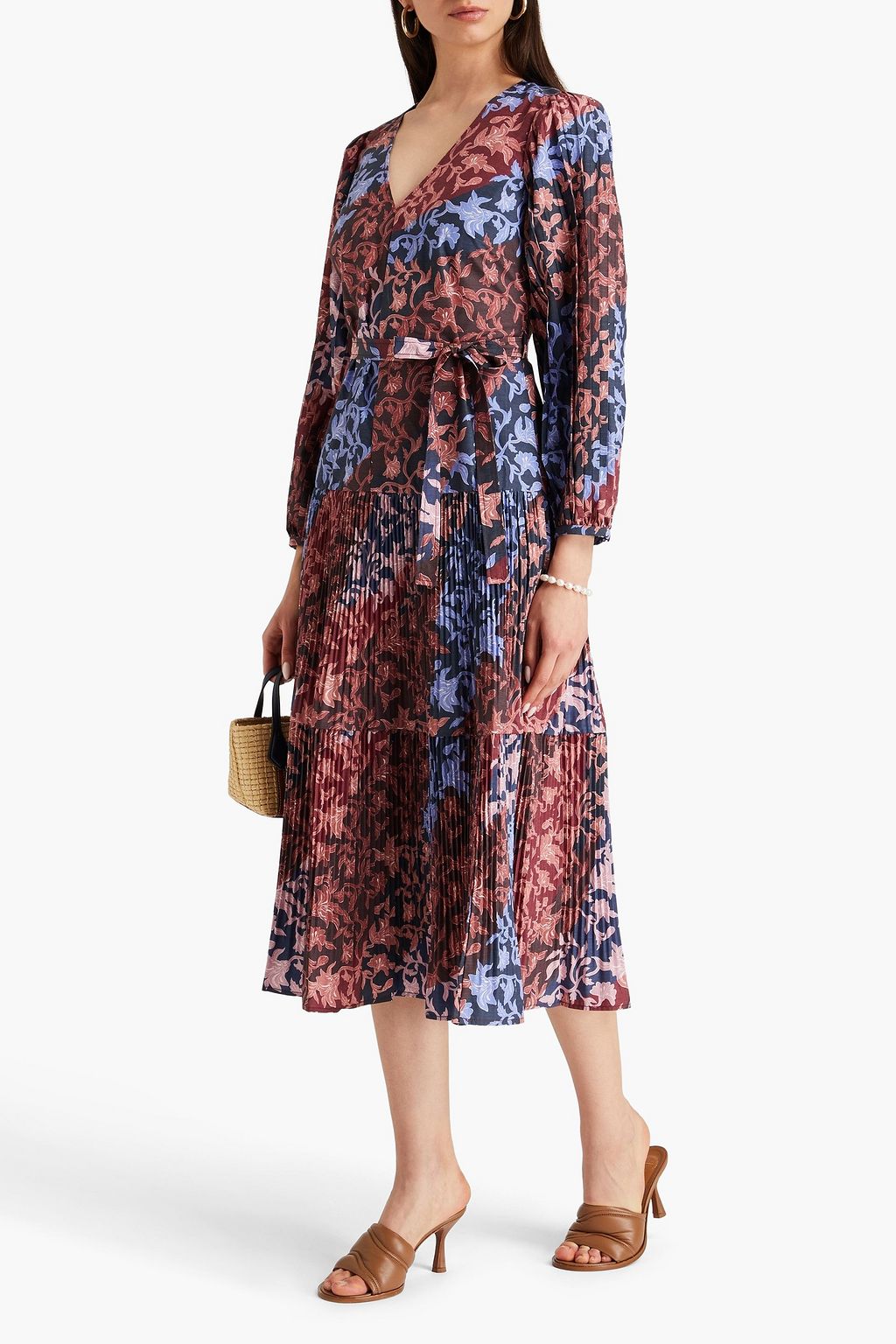 DEREK LAM 10 CROSBY Ferris floral-print plissé midi dress