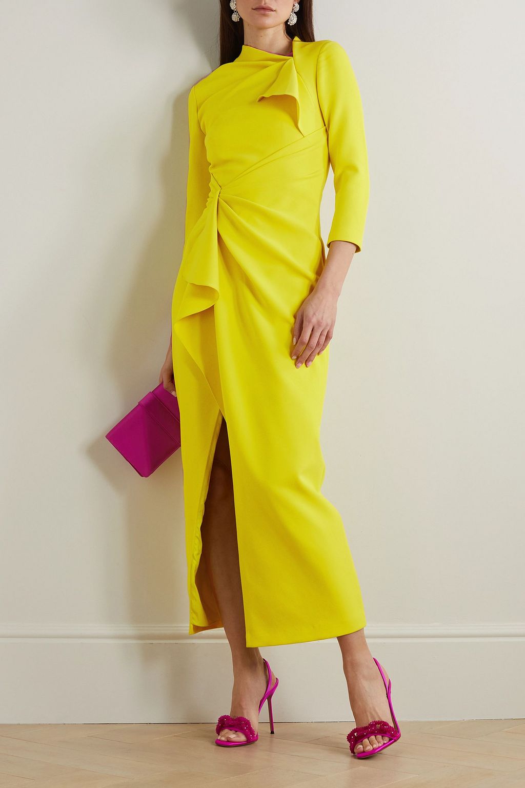 SAFIYAA Avery draped gathered stretch-crepe midi dress