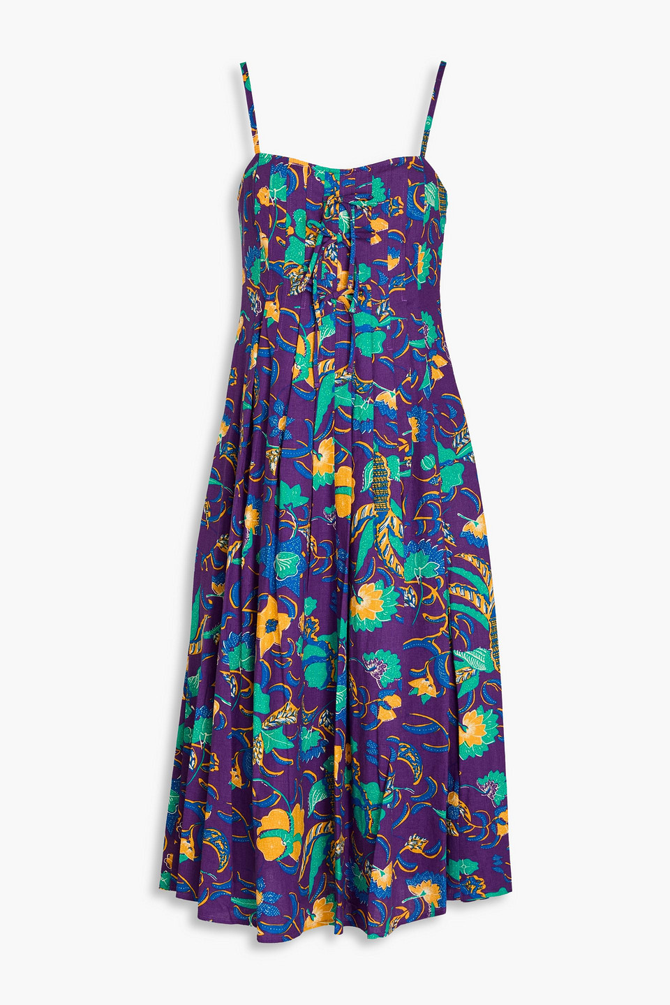 Derek Lam 10 Crosby Pleated Floral-print Linen-blend Midi Dress In Purple
